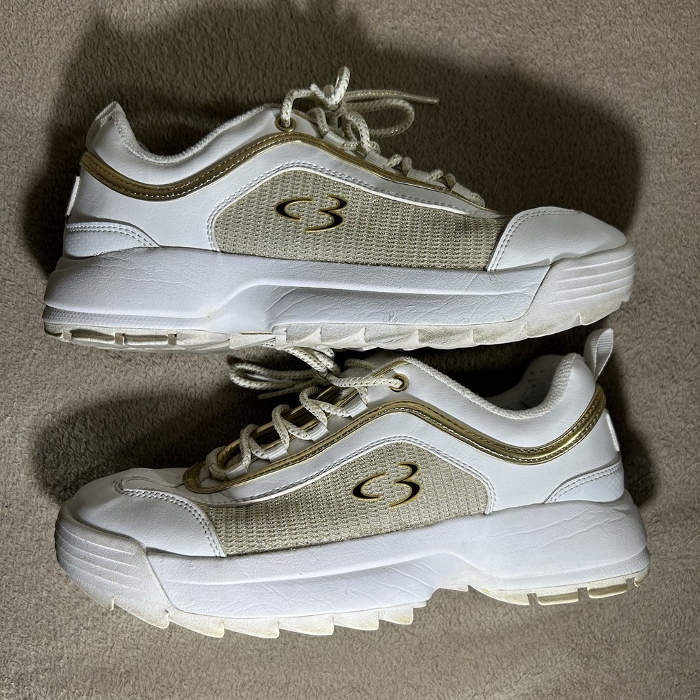 Skechers Women's White Gold Chunky Sneakers Size 7.5‎ Dad Shoe SN 112002